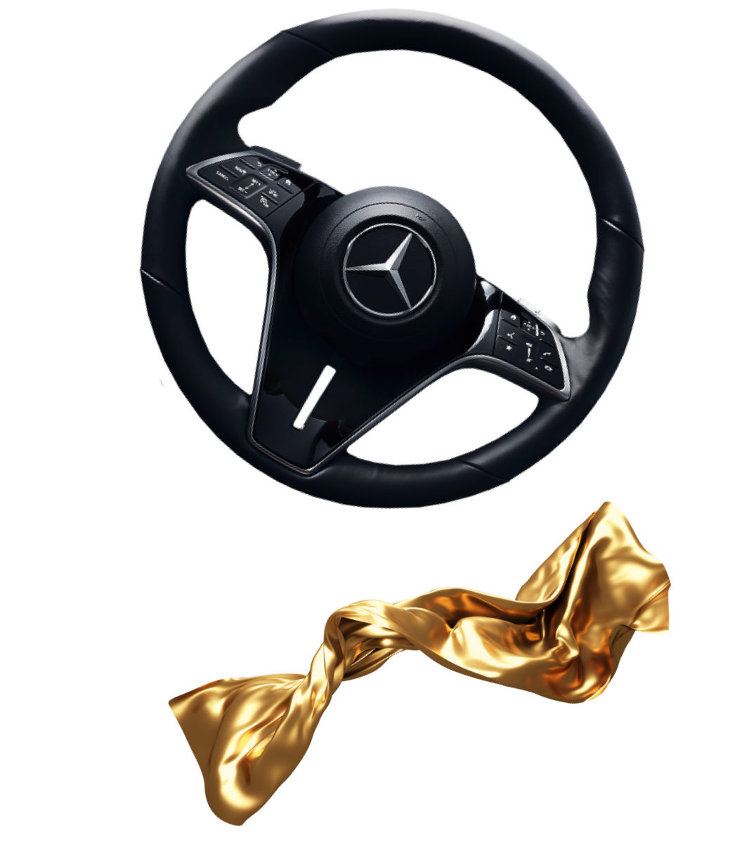 Car steering wheel and gold silk fabric