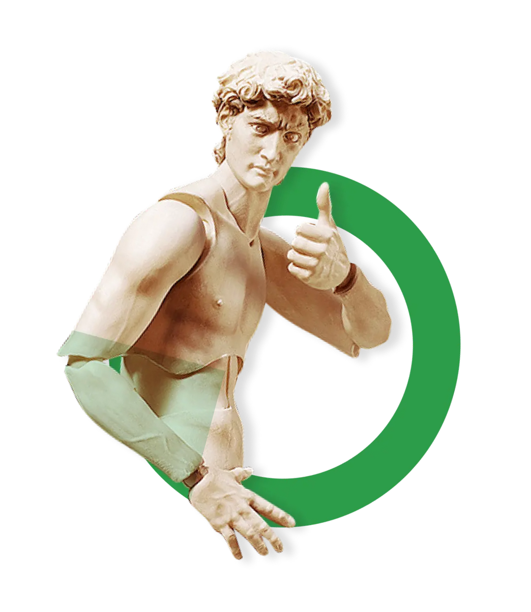 Plastic model of a statue showing a thumbs up